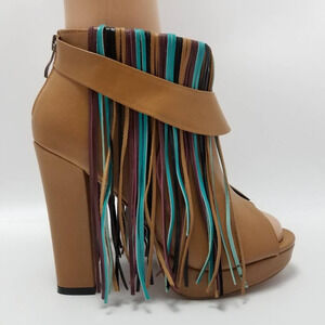 Charm City Sole Womens Fringe Platform Heel Ankle Booties Peep Toe Size 8